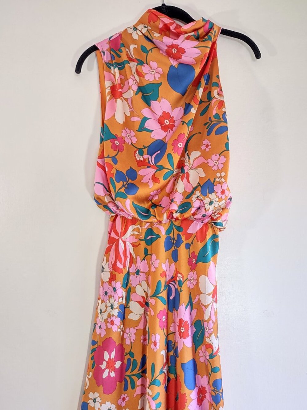 NWT Sage + Paije Satin Floral Halter Dress Size Large High Draped Neck Fall Chic - Picture 3 of 13